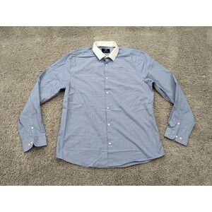 F&F Button Up Shirt Mens 16 40/41 Slim Fit Blue Long Sleeve 100% Cotton‎ Casual